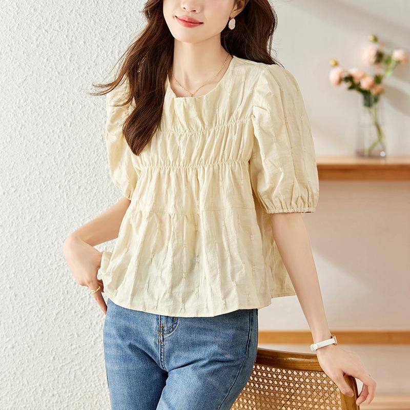 

Абрикосовая футболка с коротким рукавом женская летняя новый дизайн нишевая свободная с круглым вырезом топ XXL