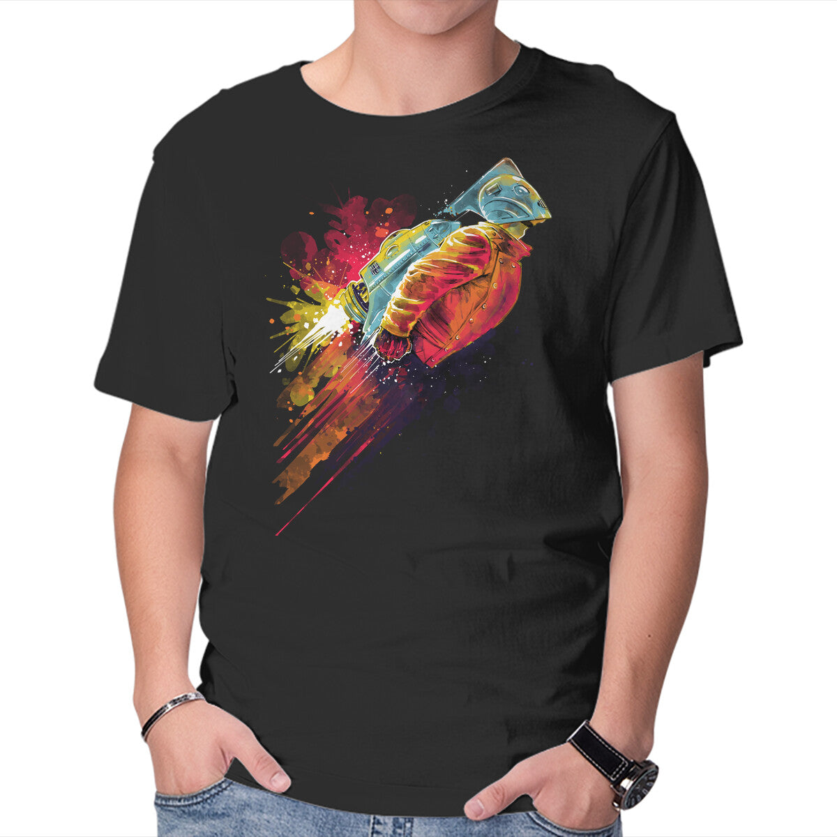 Unisex Crew Neck T-Shirt Human Rocket Graphic Short Sleeve Casual Tee XXL
