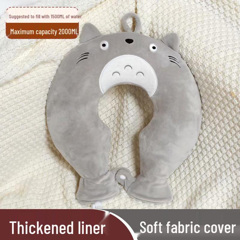 U-Shaped Neck Hot Water Bottle for Cervical Spine Relief, Plush PVC Heating Pad