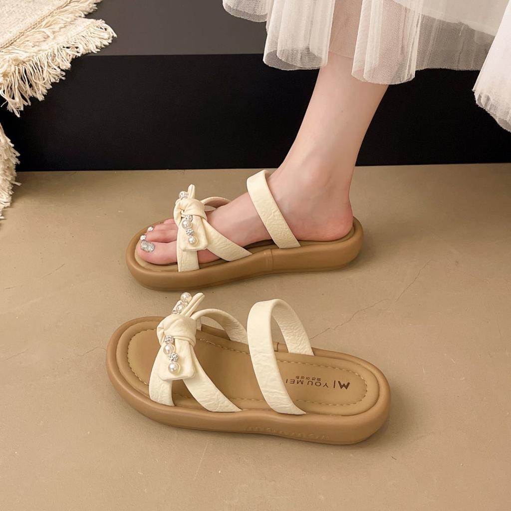 2025 New Summer Outer Wear Slippers Fairy Style with Skirt Sandals Trendy Versatile Beach Shoes Flat One-word