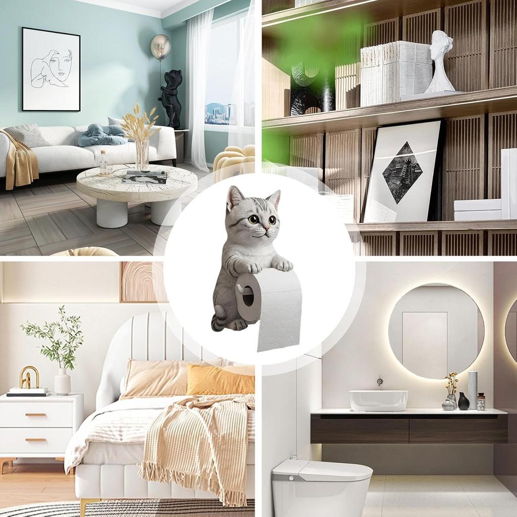 Cat Toilet Paper Holder,Resin Cat Toilet Paper Holder Wall Mounted,Cute 3D Cat Paper Roll Storage,for Dorm Home Rv Restroom Travel Kitchen