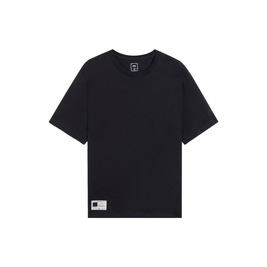 Li-Ning Чистый цвет с круглым вырезом, повседневная футболка с коротким рукавом, мужские топы, черный AHSS339-2