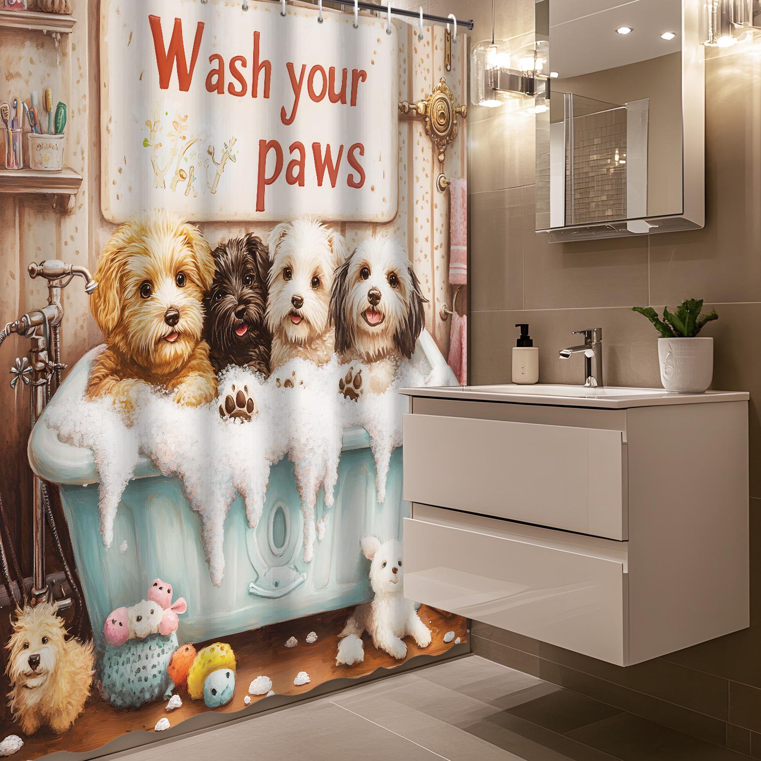 Pandara Jewelry Cute Dogs In Bathtub Waterproof Shower Curtain For Modern Bathroom Decor, Stylish And Durable, Perfect For Home Use