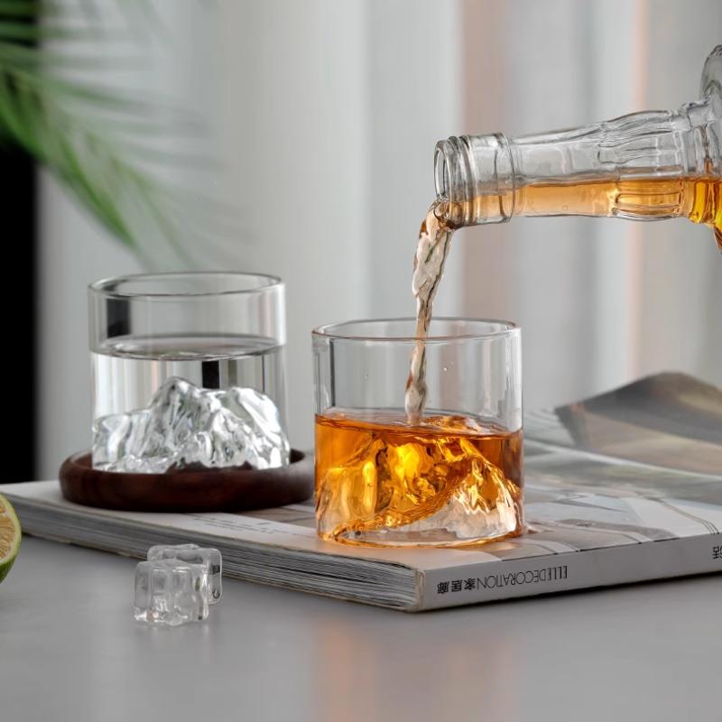 Japońska szklanka do whisky 3D Góra Lodowiec Vintage Szklanka do whisky z lodem Szklanka do whisky Drewniane pudełko prezentowe Szklanka do wódki Kieliszek do wina Bęben