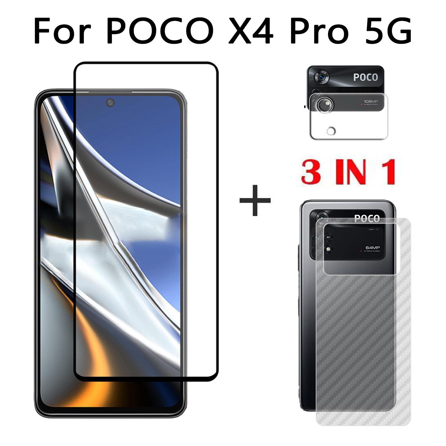 

3IN1 для POCO X4 Pro 5G стекло полноэкранная защитная пленка закаленное стекло + объектив камеры + задняя пленка