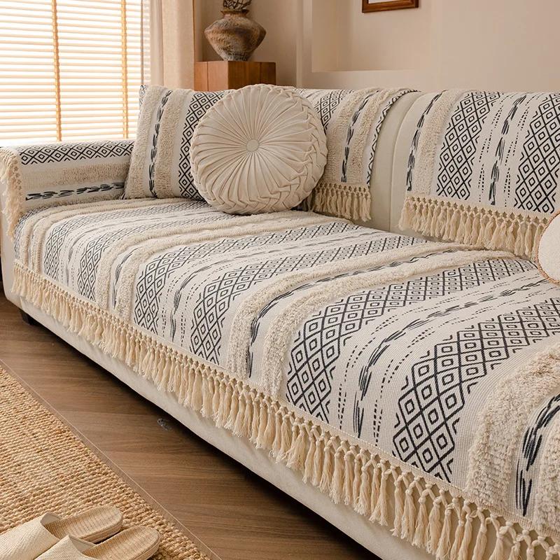 1PC Old Coarse Cotton and Linen Sofa Cushion Four Seasons Universal Thickened Linen Seat Pad Anti-Cat Scratch Inn Sofa Cover