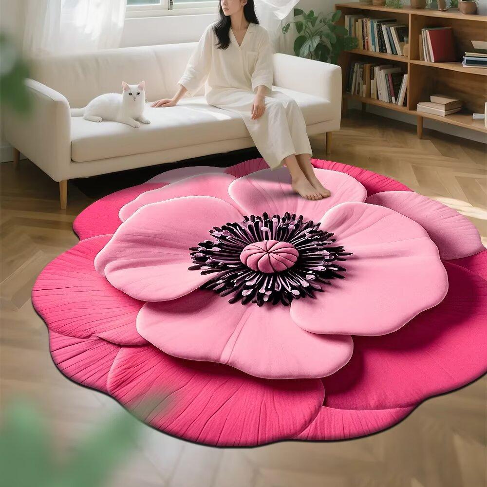 3D Floral Crystal Velvet Floor Mat For Living Room Polyester Fiber Easy To Clean Stain Resistant Decorative Rug For Bedroom And Home Decor