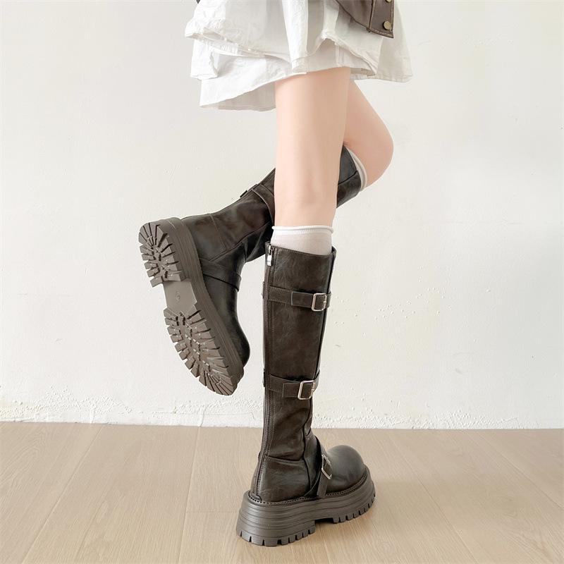 British style thick heel but knee knight boots women's 2025 autumn new retro versatile thin sweet cool buckle boots