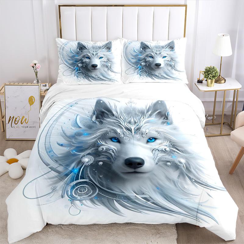 3pcs Enchanted Moonlit Wolf Design Print Bedding Set (1 Cover + 2 Pillowcases, Without Inserts), This Printed Bedding Set Is Soft and Comfortable