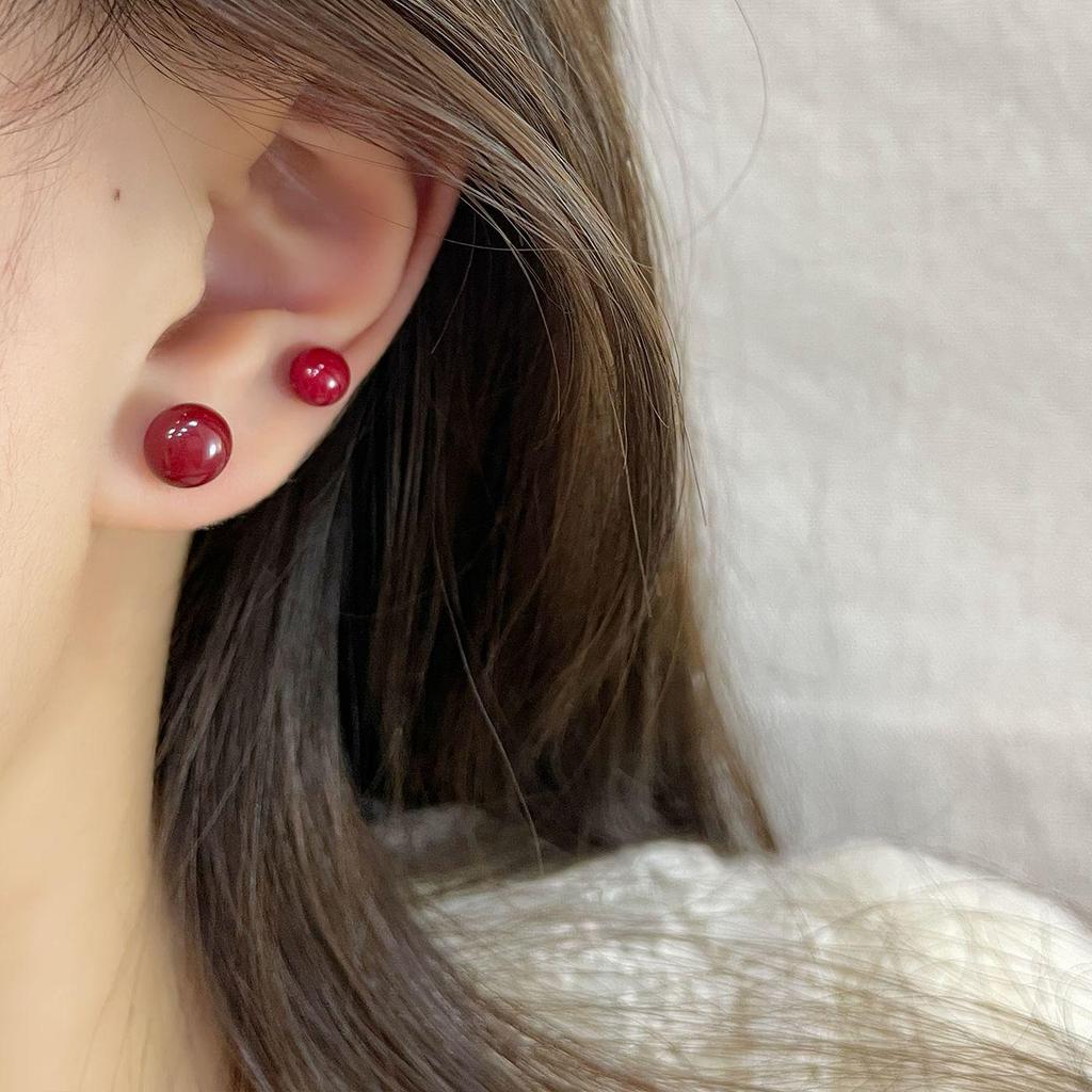 Ankela Rote Perlenstecker - Silberne Nadel, Vielseitiger Stil für Damen, Perfekt für die Neujahrskollektion