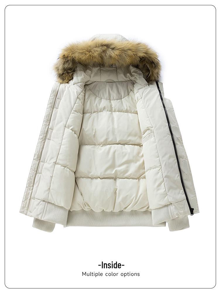 Men's Winter Mid-Length White Duck Down Parka with Large Fur Collar