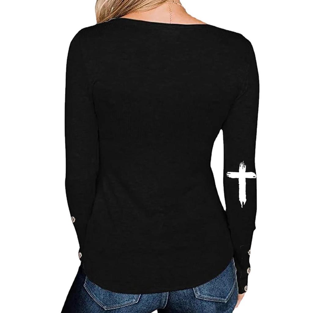 Tshirts For Women Long Sleeve,Round Sleeve Vertical Cross Casual Graphic Shirt,