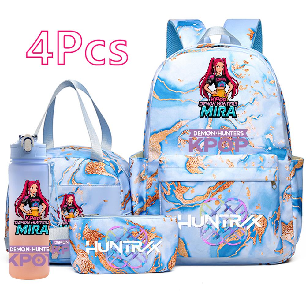 4Pcs/set New K-Pop Printed Backpack Handbag Pencil Case with 750Ml Water Bottler for Teenager Boy Girl Schoolbag Large Capacity Bookbag Mochila