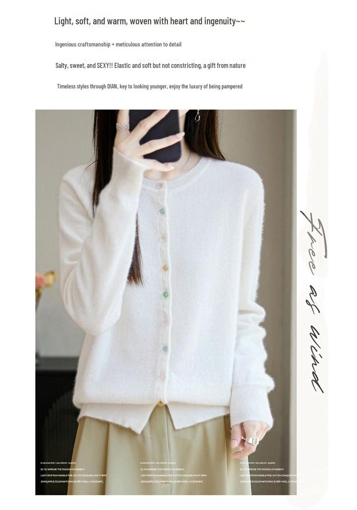 Women's High-End Wool Knit Cardigan: Autumn Round Neck, Loose Long Sleeve Sweater