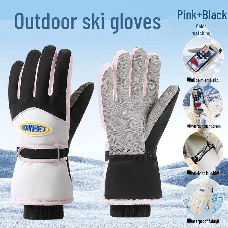 Guanti da sci invernali unisex: Foderato in Velluto, Touchscreen, Antivento e Antifreddo per Sport all'Aperto