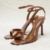 Fashion Coffee Ankle Buckle Heel Sandals Women Summer Sexy Square Toe Ankle Strap Buckle Heels Fashion Open Toe Party Dress Shoe