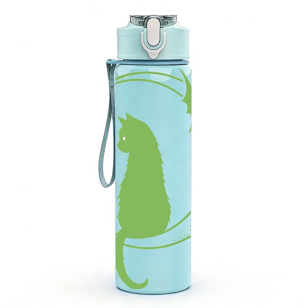 1PC Cat Bird Moon Silhouette Line Print 750ml Color Plastic Sports Water Bottle Leakproof Flip Straw Lid Suitable for Sports Office Home Use