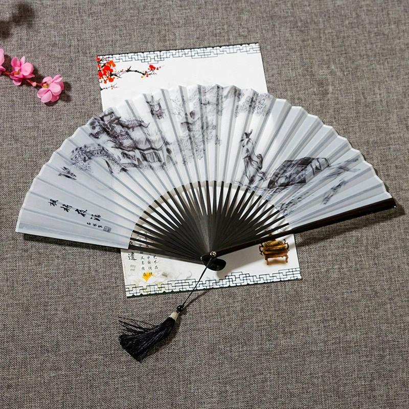 Chinese Ancient Style Han Dynasty Folding Fan 8-Inch Portable Men's Fan 26cm Female Silk Raw Silk Dance Classical Folding Fan