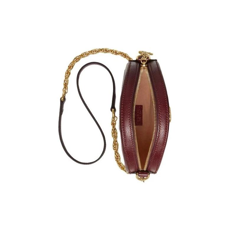 Gucci Zlatý pruhovaný kožený kulatý batoh s logem Dámské kabelky Tmavě červená 550618-CWG1G-6673