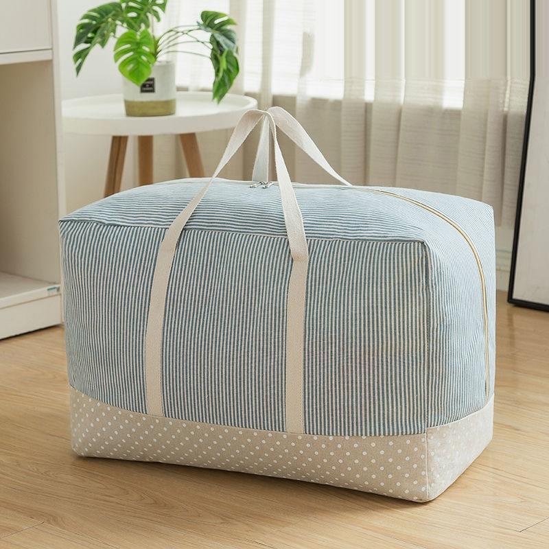Portable Home Quilt Clothes Storage Bags Stripe Pattern Blanket Organizer Bag Thicken Durable Bedding Container High Capacity M-about 45x35x20cm