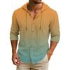 Men's Hooded T-shirt Gradient Color Cotton And Linen Men's Casual Long-sleeved Top