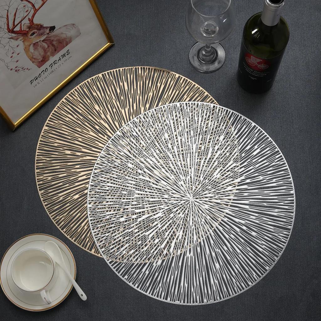 Round Firework Shape PVC Placemat Hollow Table Mats Coaster Pads Heat-Resistant Wipeable Waterproof Anti-Slip Pad Home Decor