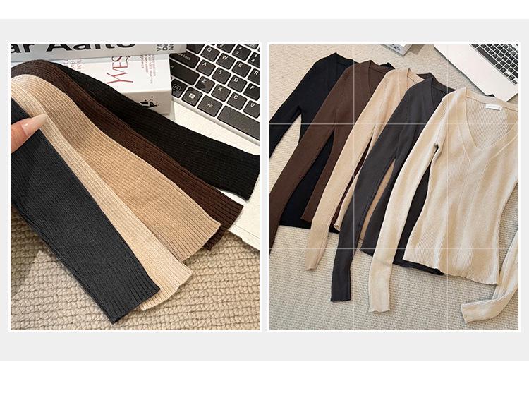 Women's European V-Neck Slim-Fit Knit Sweater - Spring/Autumn 2026 Collection