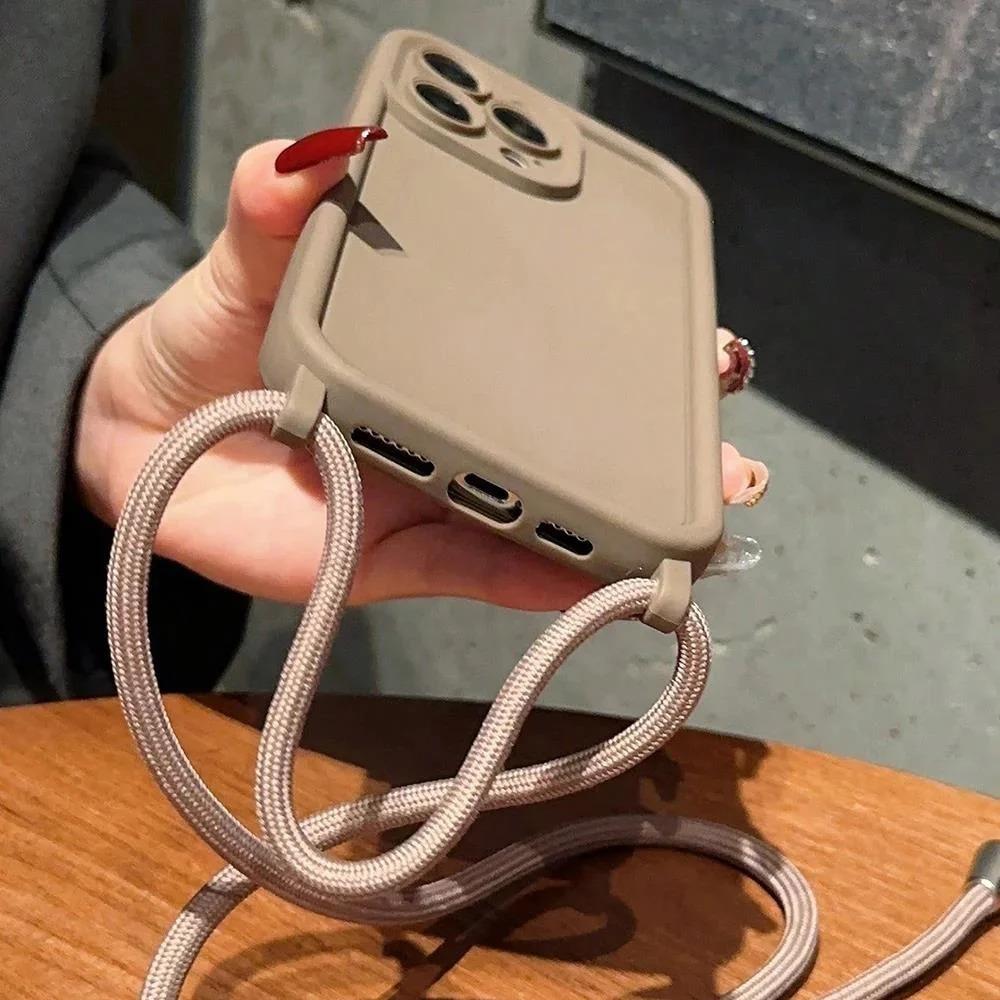 Phone Case For iPhone 14 13 15 Pro Max 12 11 X XR XS 7 8 Plus SE 2020 2022 Crossbody Adjustable Lanyard Strap Rope Soft Cover