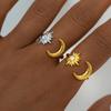 Luxury Stainless Steel Ring for Women Design Gold Color Stars Moon Inlaid with Zircon Adjustable Stacked Rings Banquet Jewelry