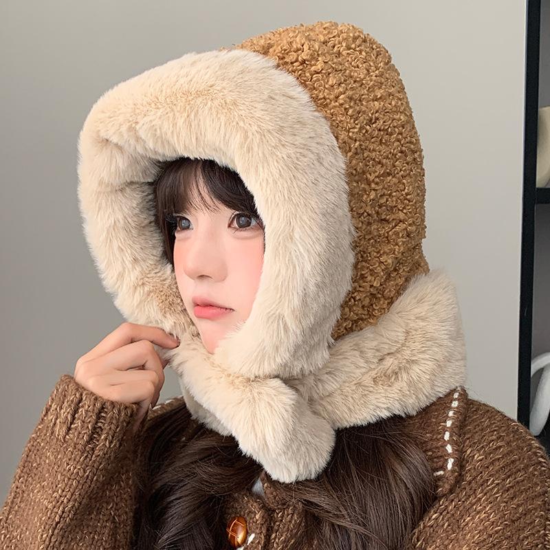 Cute Versatile Lei Feng Hat for Women's Windproof and Cold Riding Plush Versatile Balaclava Hat Ear Protection and Warm Hat