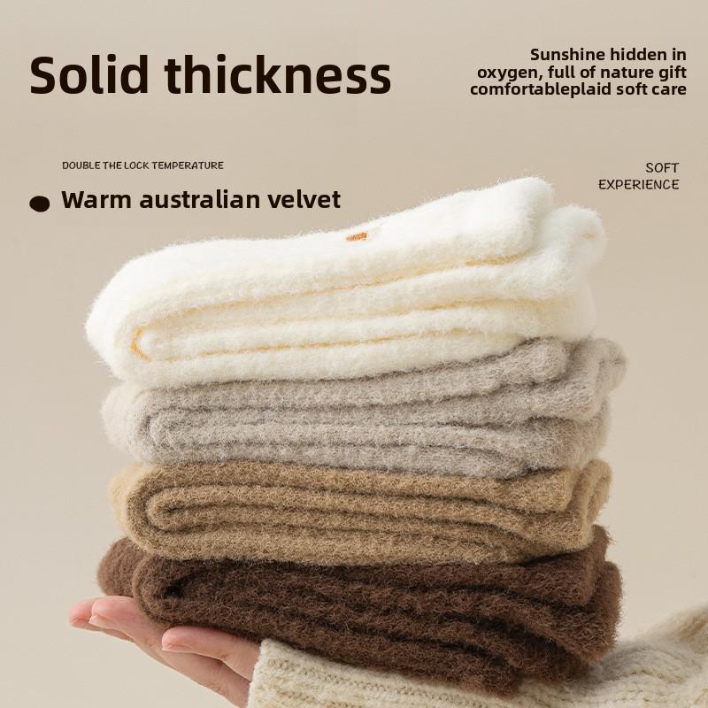 Chaussettes mi-mollet d'automne/hiver pour femmes, rembourrées, double face en peluche thermique, chaussettes de sol, chaussettes de sommeil