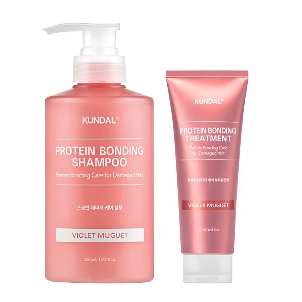 KUNDAL Protein Damage Care Shampoo 500ml + Treatment 250ml Set Violet Muguet Scent Hair Repair Set