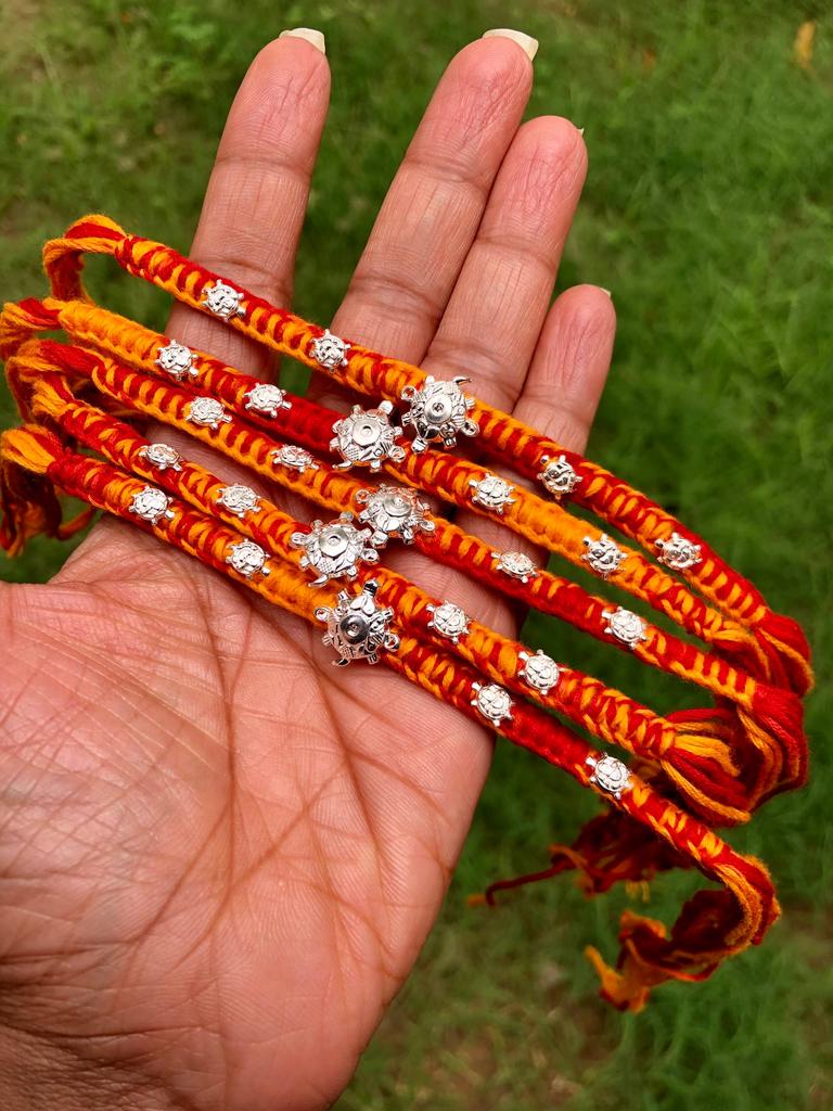 925 Sterling Silver MAULI KALAWA Rakhi Bracelet 1 Pc, Turtle Hindu Religious Charms for Pooja, God's Worship, Weddings, Ceremonies #4