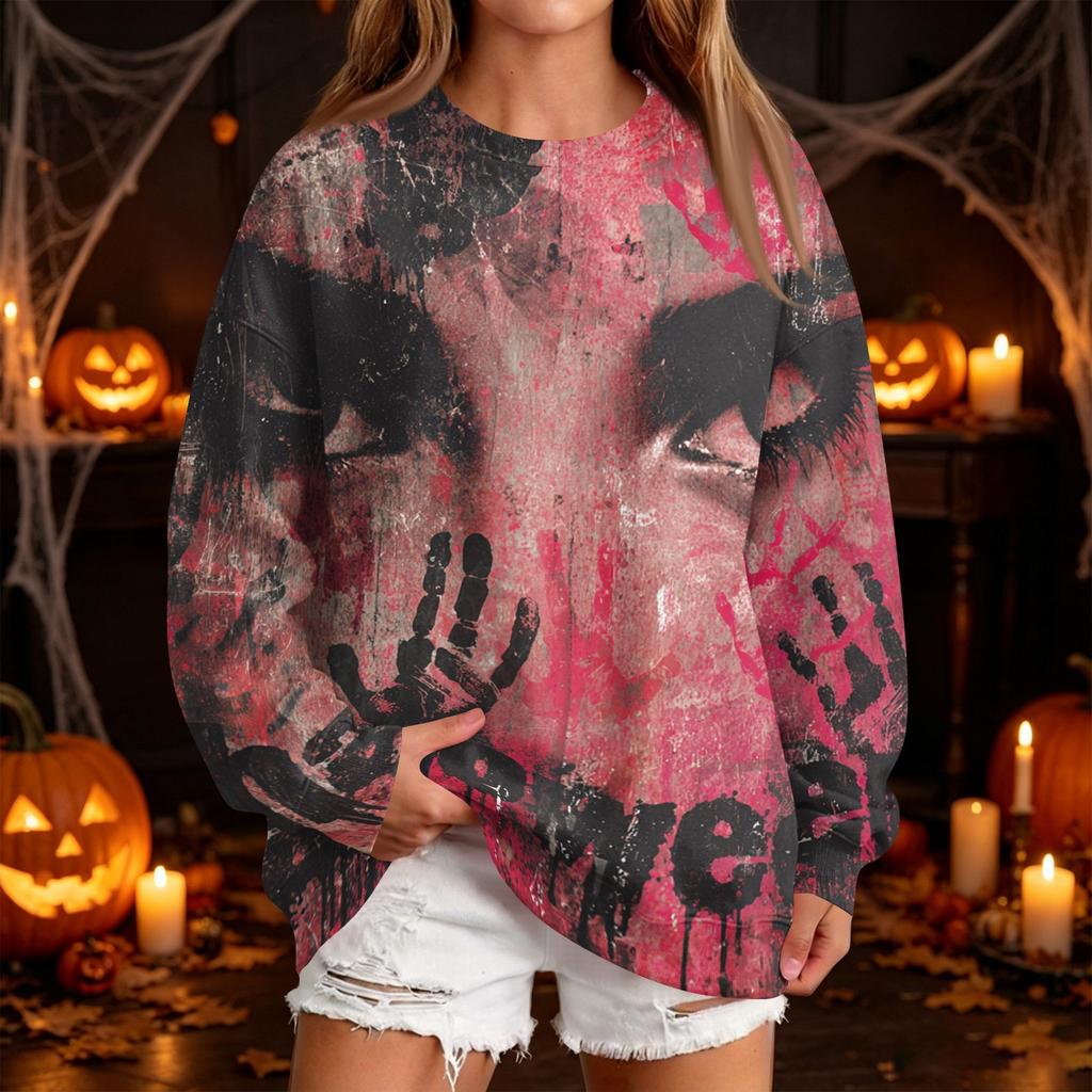Women's Fashion Casual Halloween Print Round Neck Sweatshirt