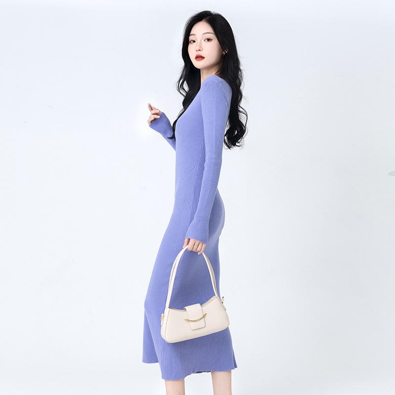 Temperament Gentle Knitted Dress for Women Slim Inner Tight Bottoming Sweater Skirt Fall Winter 2025 Elegant Women's Knit Dress Trendsetting Outfits