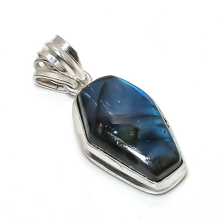 Natural Labradorite Gemstone 925 Sterling Silver Jewelry Pendant 1.69" p4P02