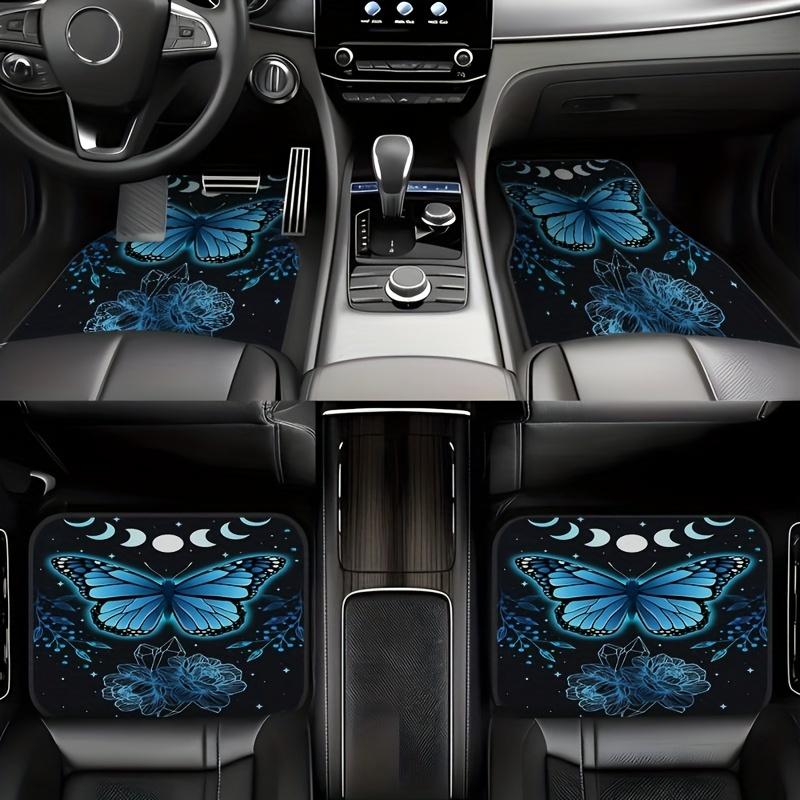 4pcs Fit Car Floor Mats Suitable for /SUVs/Trucks - Non-Slip Butterfly & Flower Design Front & Rear Seats, Durable ANR Rubber Vehicle Floor Liners