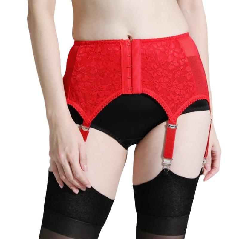 Adjustable High-Waisted Lace Metal Garter Belt with 6 Buckles - Non-Slip Long Stockings for Women