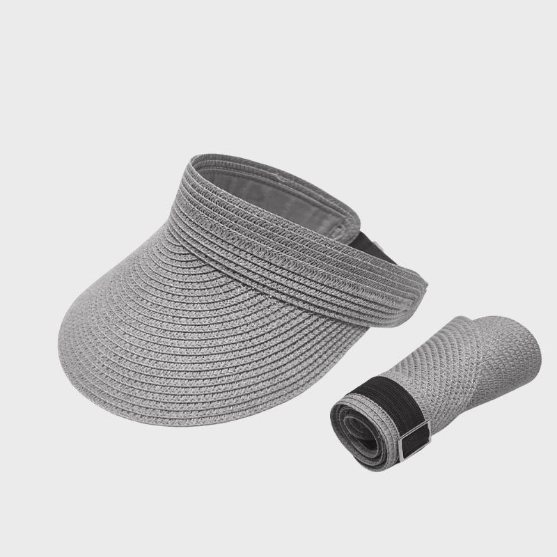 

Straw Sunscreen Hat Women s Summer Vacation Empty Top Straw Hat Rollable Large Brim Uv Protection Sunshade Hat сірий колір