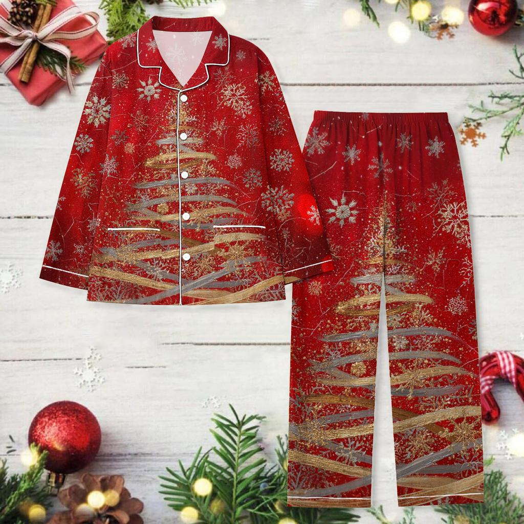 Ladies' Christmas Printed Long Sleeved Long Pants Casual Home Set