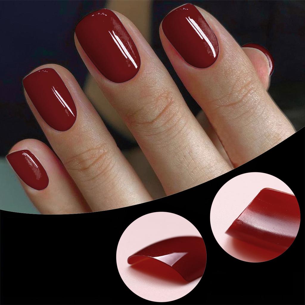 Nail Patch Wearing Armor 120 Piece Solid Color Wine Red Short Style Square Wearing Armor Short Piece