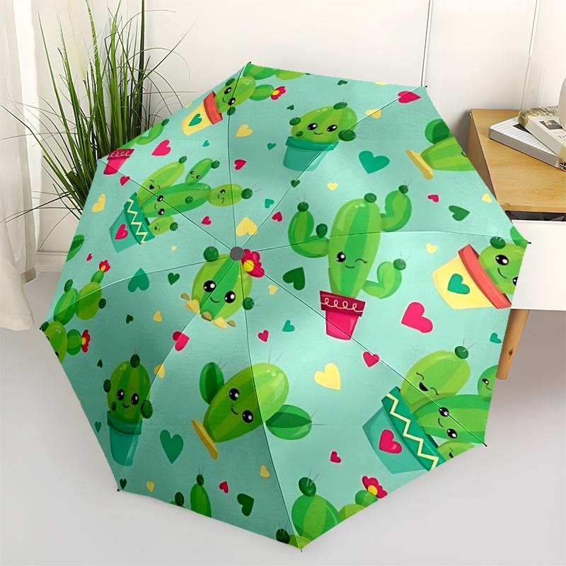 1pc Cactus Pattern Umbrella Portable Home Essential Umbrella Folding Umbrella Durable Iron Frame yy251128002