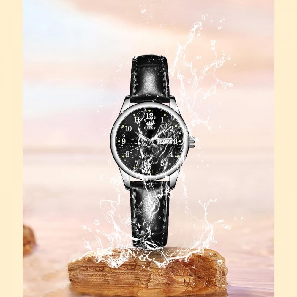 OLEVS Women's Watch, Black, Women's Business Watch, Stylish, Waterproof, Luminous, Analog, Quartz, Popular Watch, Fashion, Watch for Women, Pressure R