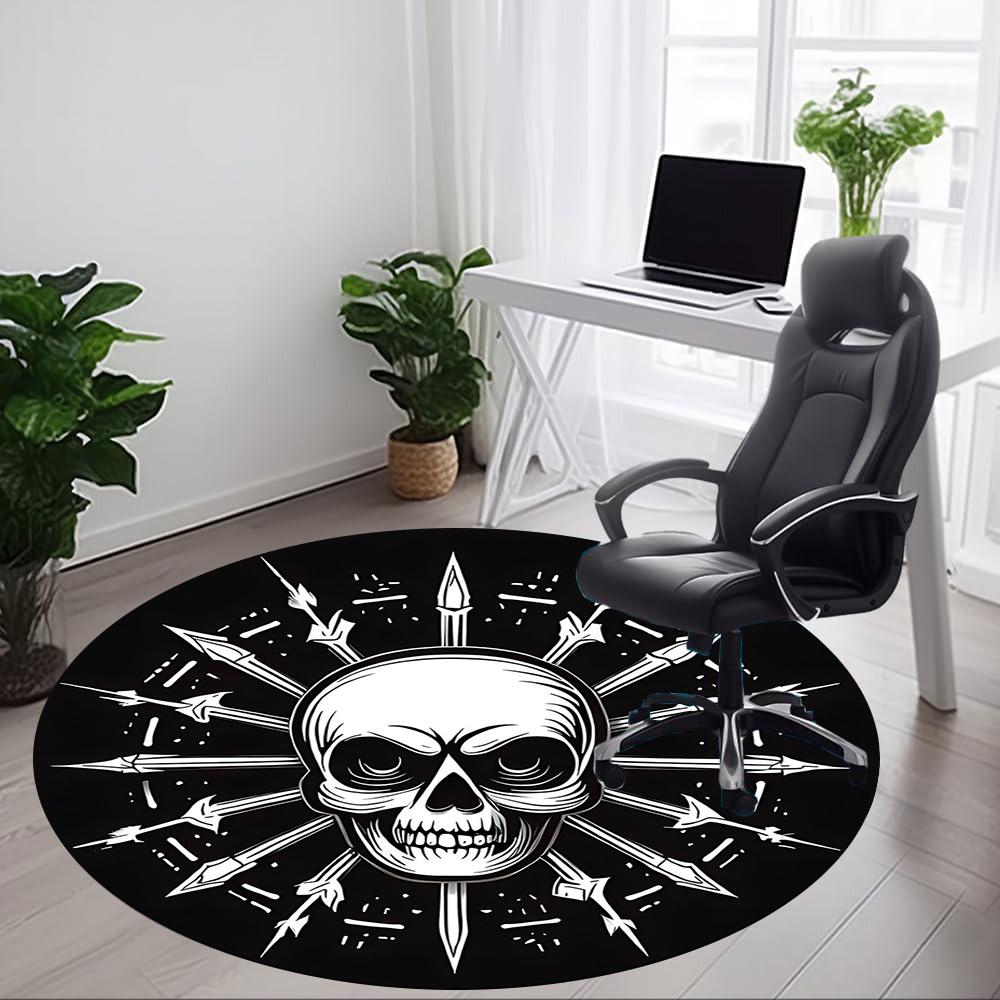 1pc Skull Arrows Office Round Area Rug, Under Office Chairs Bedroom Living Room Home Decor, Room Deco, Available In Various Sizes