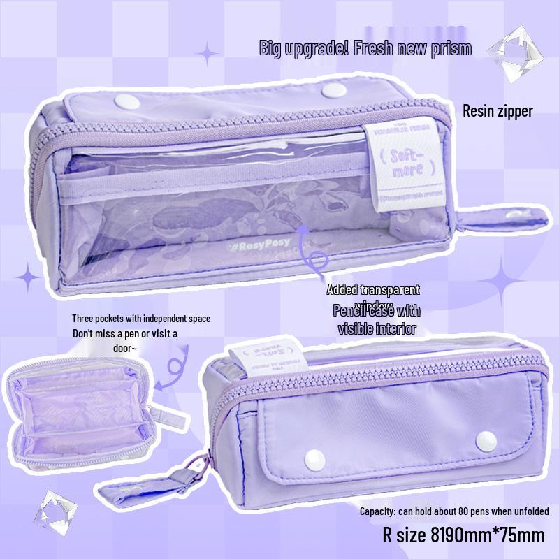 RosyPosy Transparent Prism Pencil Case: Spacious, Triple-Zipper Design for Students