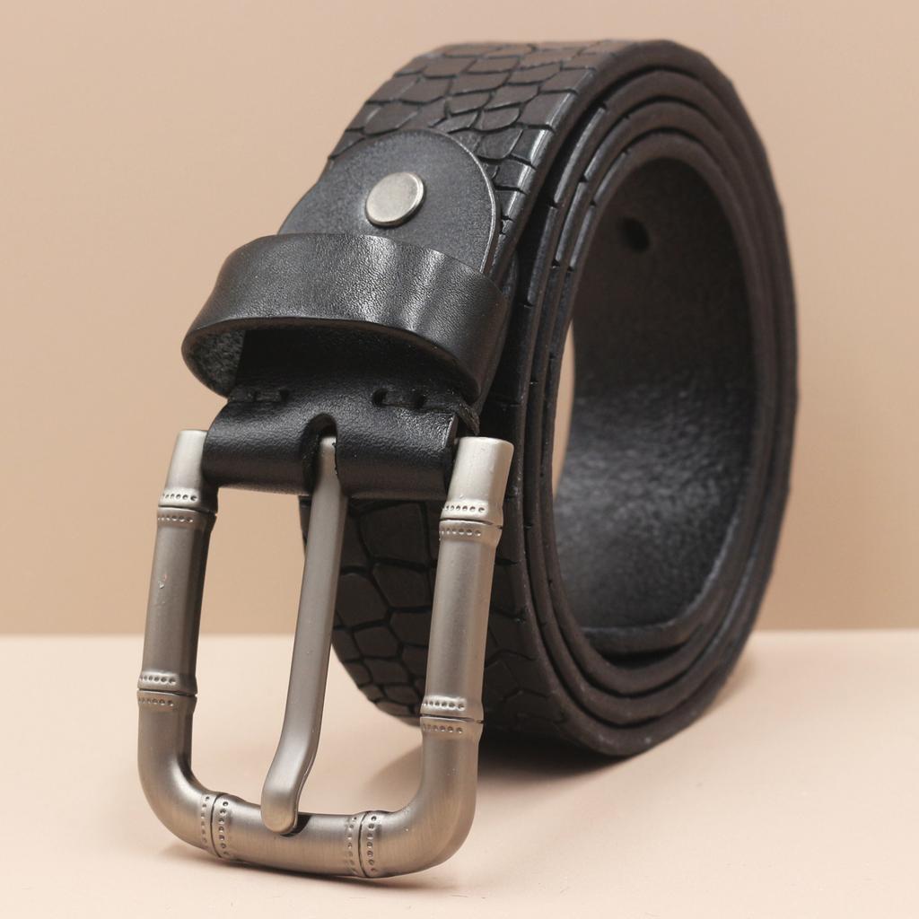 3.8CM Men's Belt Genuine Leather Belt Casual Retro Washing Crocodile Pattern Head Layer Cowhide Belt