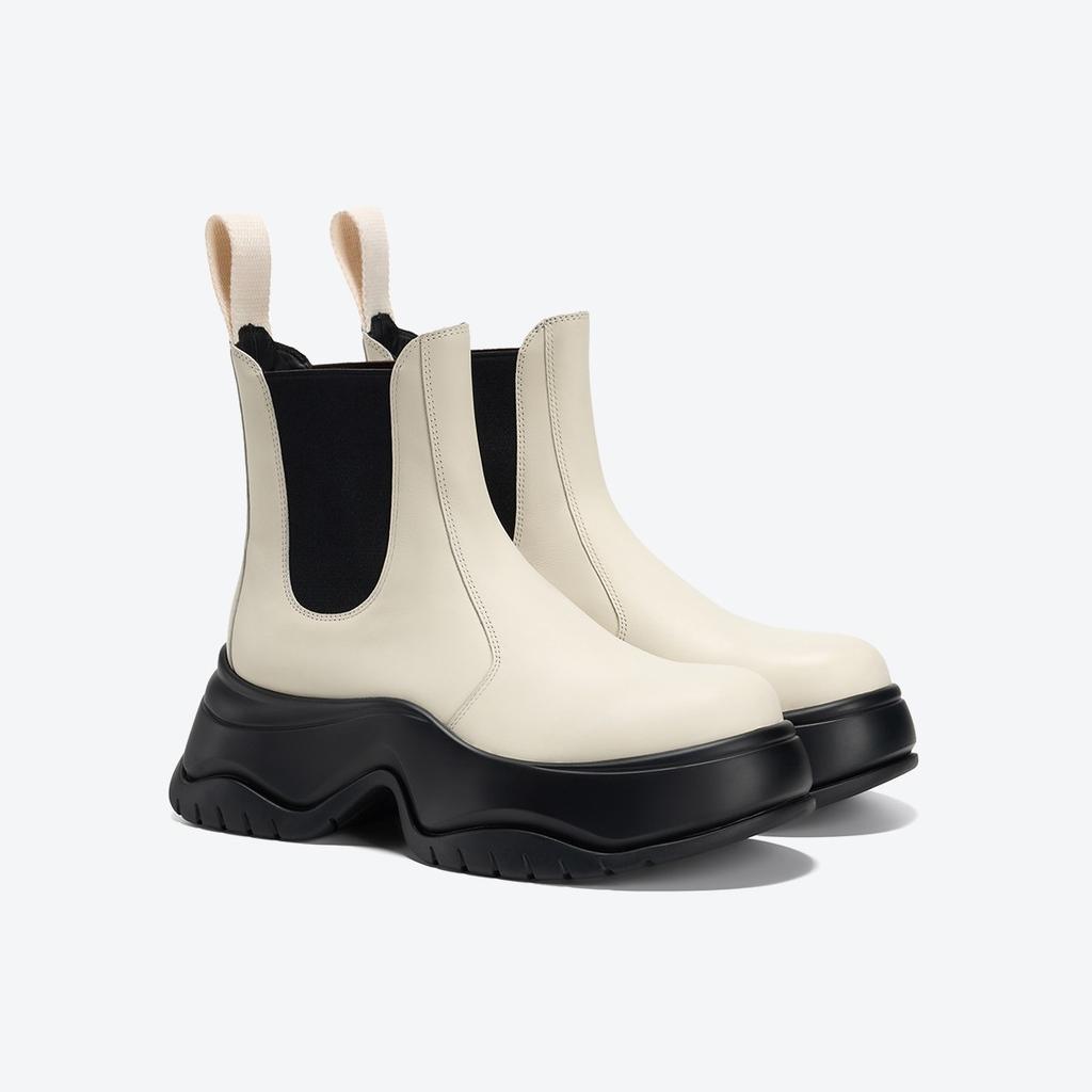 Runaway Not Tired Comfortable Sports Thick-soled Cowhide Chelsea Boots 2025 Winter Muffin Middle Heel Round Head Leather Short Boots Women
