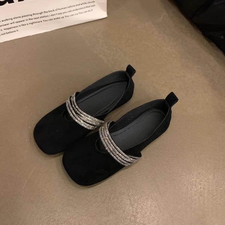 French Black Single Shoes Women's 2025 New Spring and Summer Flat-bottomed Evening Shoes Gentle Wind Ballet Shoes with Skirts Grandma Shoes