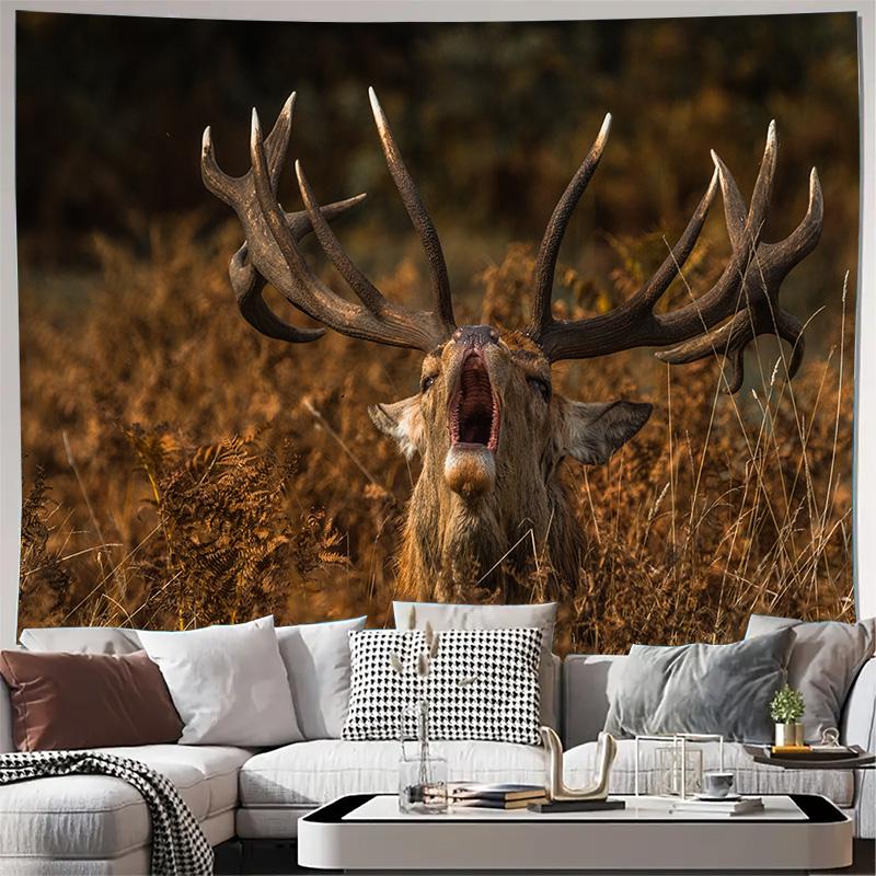 

Majestic Stag Roaring in Autumn Forest Wall Tapestry Machine Washable All Season Decor Print Home Decoration Polyester Fabric 74x94cm(29x37in)