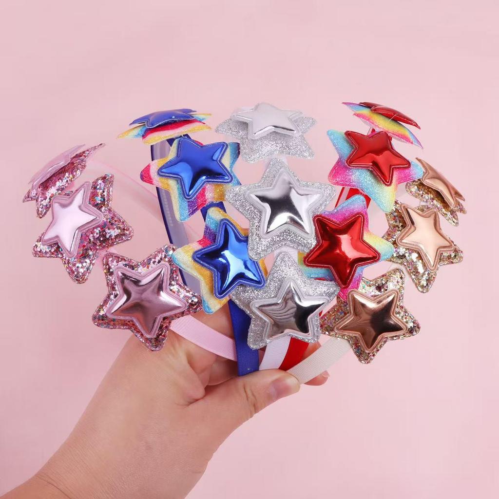 Children's Gradient Rainbow Sequin Star Headband - Colorful Double Layer Party Hair Accessory